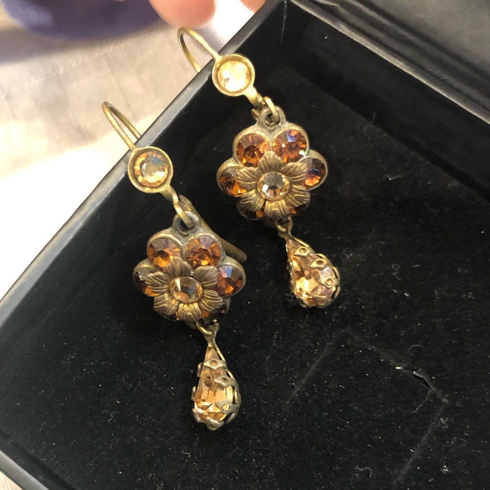 Michal Negrin Earrings Flower Teardrop & Swarovski Crystal